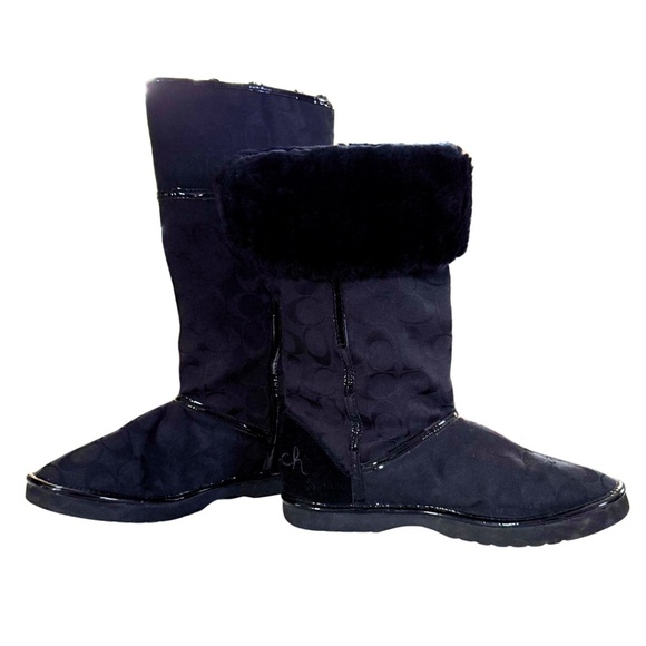 Coach Black Boots | Signature Logo Fur Lined Winter Boots Wear Tall or Cuffed - Picture 7 of 9